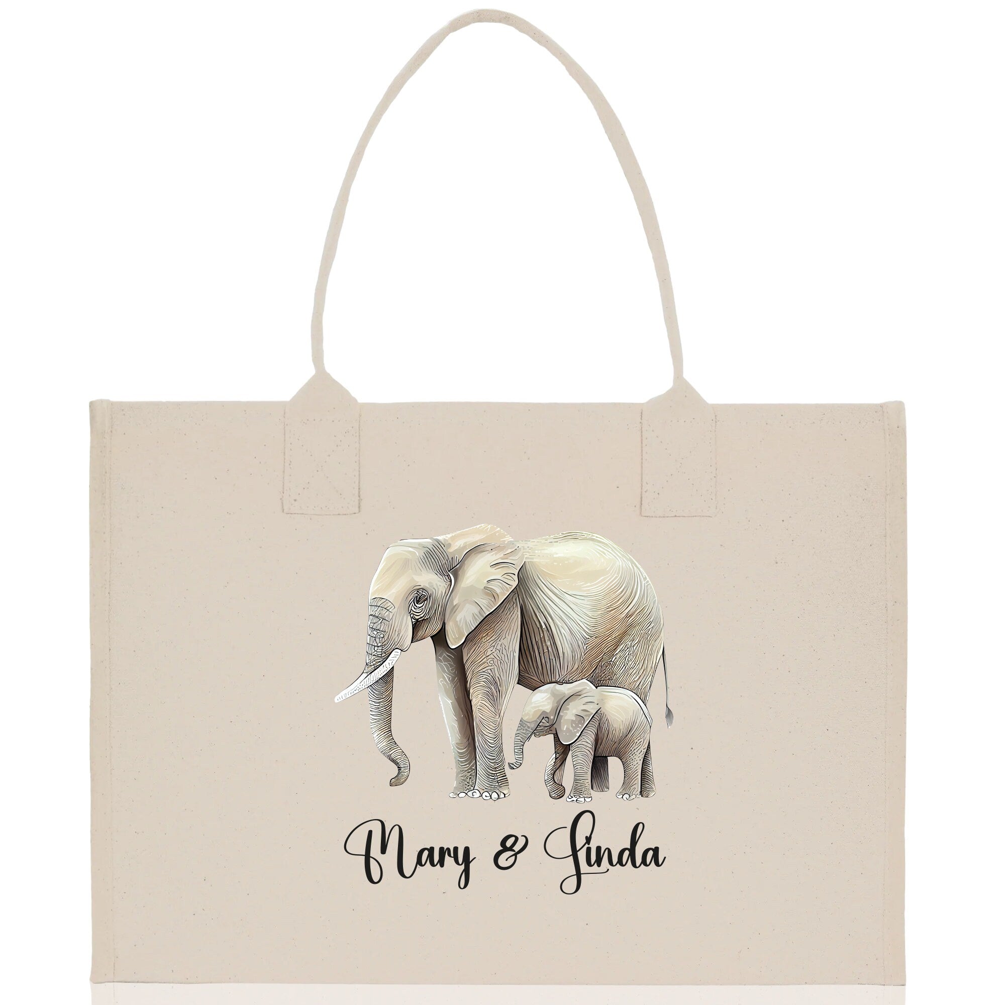 Elephant Mom And Baby Name Custom Cotton Canvas Tote Bag Custom Pet Lover Gift Pet Portrait Bag Personalized Pet Owner Gift Tote Bag - Aaria Tees Aaria Tees