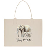 Elephant Mom And Baby Name Custom Cotton Canvas Tote Bag Custom Pet Lover Gift Pet Portrait Bag Personalized Pet Owner Gift Tote Bag - Aaria Tees Aaria Tees
