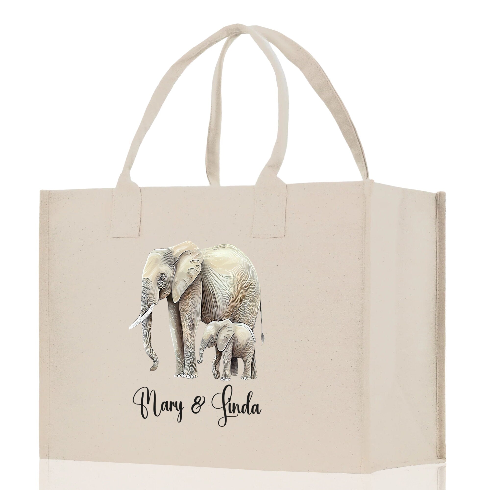 Elephant Mom And Baby Name Custom Cotton Canvas Tote Bag Custom Pet Lover Gift Pet Portrait Bag Personalized Pet Owner Gift Tote Bag - Aaria Tees Aaria Tees