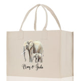 Elephant Mom And Baby Name Custom Cotton Canvas Tote Bag Custom Pet Lover Gift Pet Portrait Bag Personalized Pet Owner Gift Tote Bag - Aaria Tees Aaria Tees