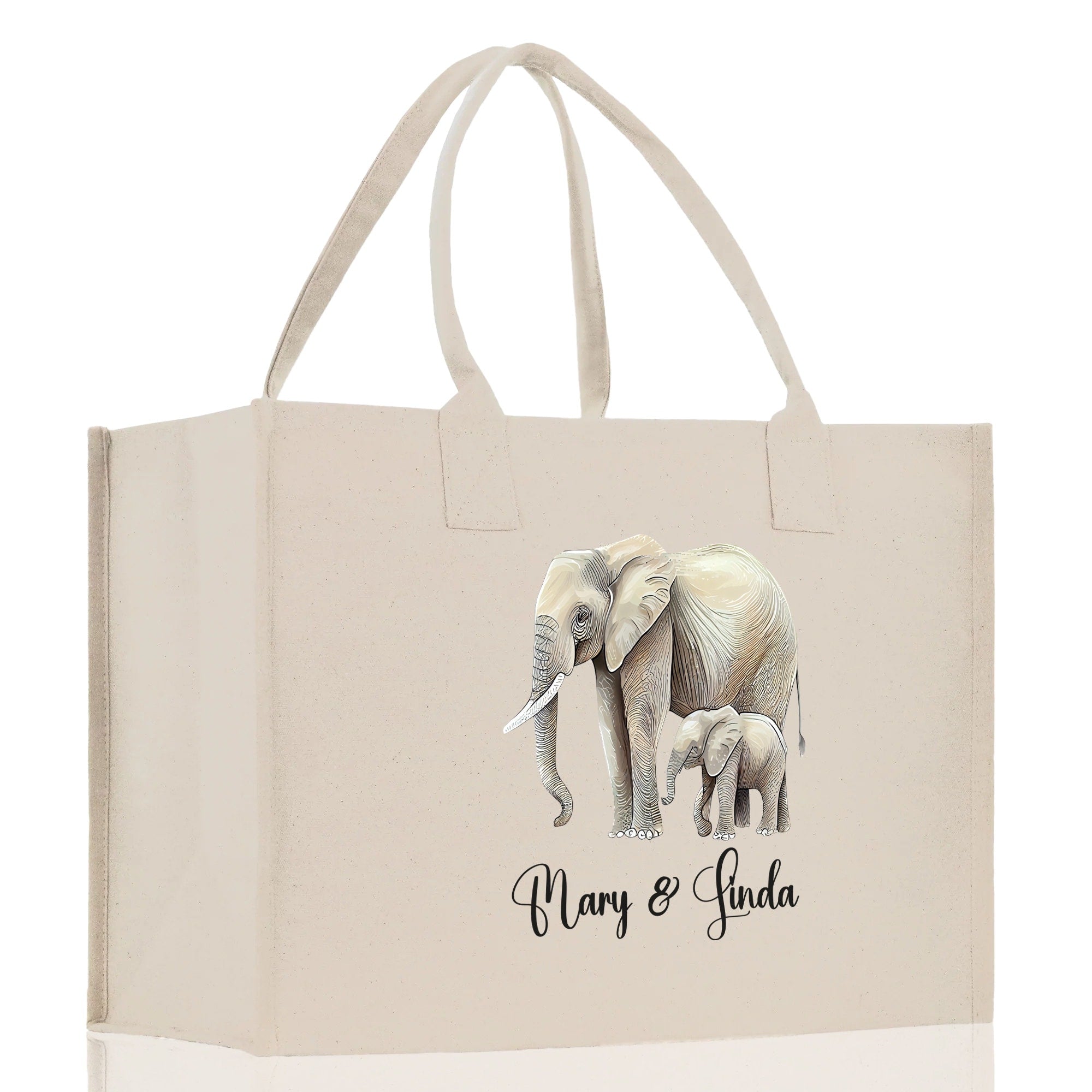 Elephant Mom And Baby Name Custom Cotton Canvas Tote Bag Custom Pet Lover Gift Pet Portrait Bag Personalized Pet Owner Gift Tote Bag - Aaria Tees Aaria Tees