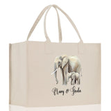 Elephant Mom And Baby Name Custom Cotton Canvas Tote Bag Custom Pet Lover Gift Pet Portrait Bag Personalized Pet Owner Gift Tote Bag - Aaria Tees Aaria Tees