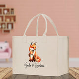 Fox Mom And Baby Name Custom Cotton Canvas Tote Bag Custom Pet Lover Gift Pet Portrait Bag Personalized Pet Owner Gift Tote Bag - Aaria Tees Aaria Tees