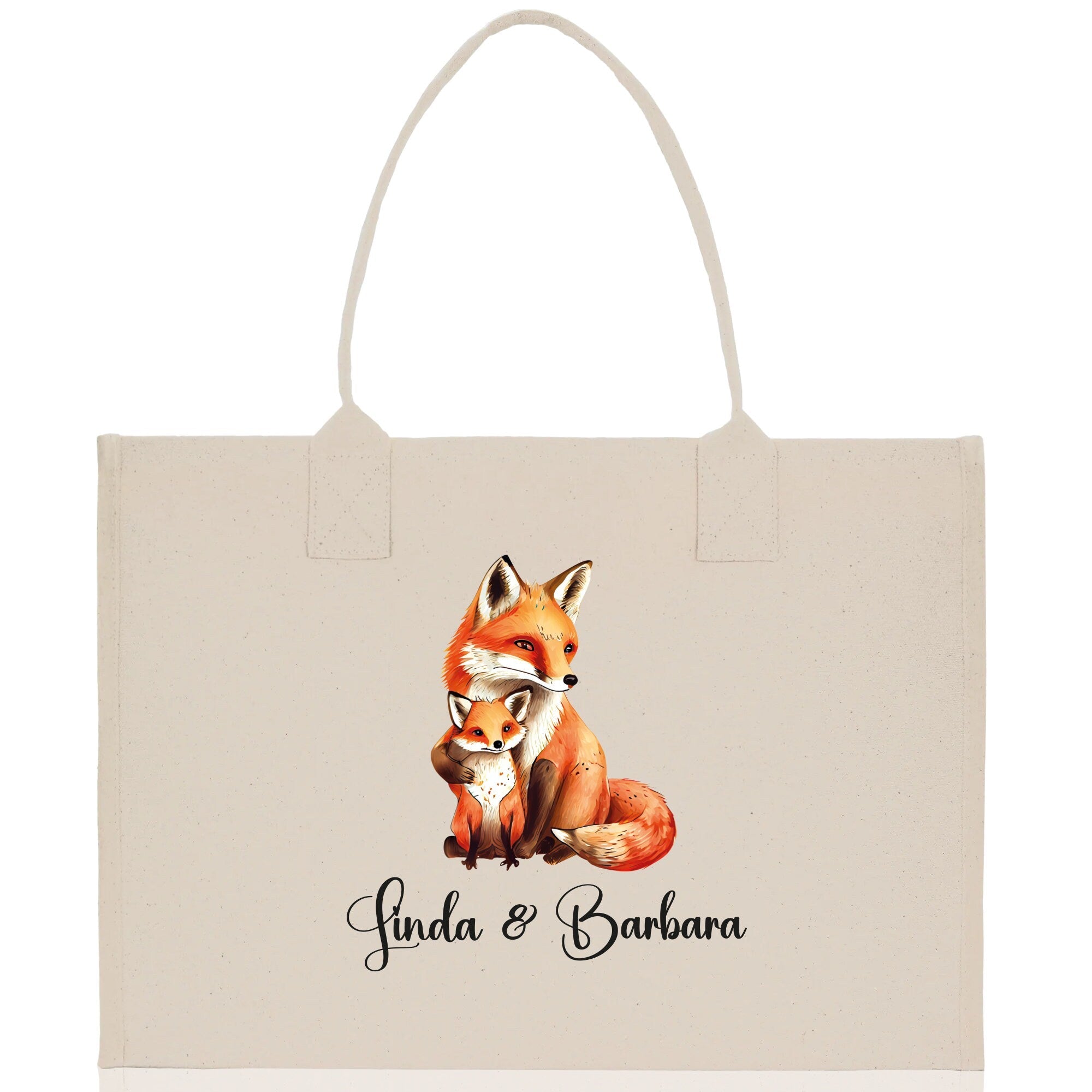Fox Mom And Baby Name Custom Cotton Canvas Tote Bag Custom Pet Lover Gift Pet Portrait Bag Personalized Pet Owner Gift Tote Bag - Aaria Tees Aaria Tees
