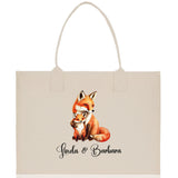 Fox Mom And Baby Name Custom Cotton Canvas Tote Bag Custom Pet Lover Gift Pet Portrait Bag Personalized Pet Owner Gift Tote Bag - Aaria Tees Aaria Tees