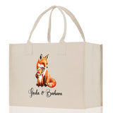 Fox Mom And Baby Name Custom Cotton Canvas Tote Bag Custom Pet Lover Gift Pet Portrait Bag Personalized Pet Owner Gift Tote Bag - Aaria Tees Aaria Tees