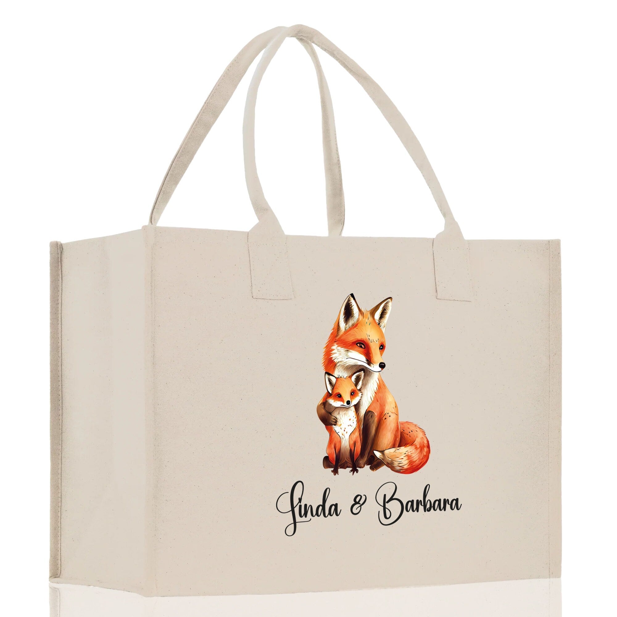 Fox Mom And Baby Name Custom Cotton Canvas Tote Bag Custom Pet Lover Gift Pet Portrait Bag Personalized Pet Owner Gift Tote Bag - Aaria Tees Aaria Tees