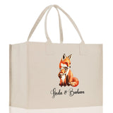 Fox Mom And Baby Name Custom Cotton Canvas Tote Bag Custom Pet Lover Gift Pet Portrait Bag Personalized Pet Owner Gift Tote Bag - Aaria Tees Aaria Tees