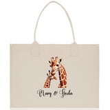 Giraffe Mom And Baby Name Custom Cotton Canvas Tote Bag Custom Pet Lover Gift Pet Portrait Bag Personalized Pet Owner Gift Tote Bag - Aaria Tees Aaria Tees
