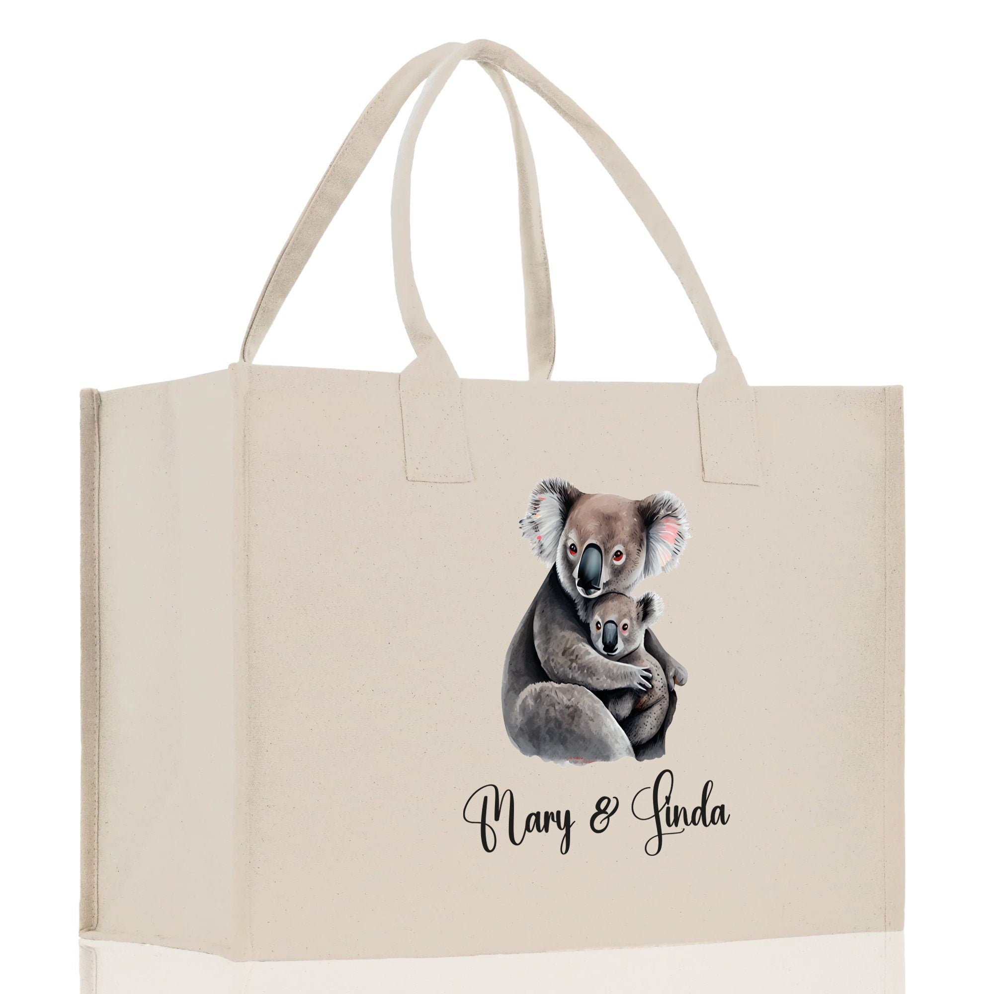 Koala Mom And Baby Name Custom Cotton Canvas Tote Bag Custom Pet Lover Gift Pet Portrait Bag Personalized Pet Owner Gift Tote Bag - Aaria Tees Aaria Tees