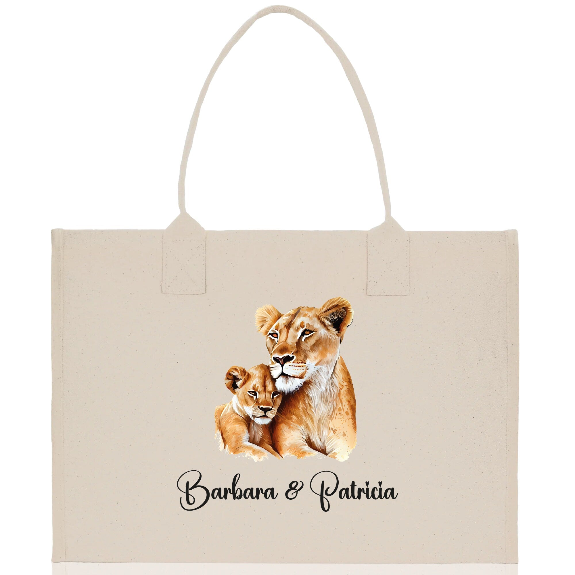 Lion Mom And Baby Name Custom Cotton Canvas Tote Bag Custom Pet Lover Gift Pet Portrait Bag Personalized Pet Owner Gift Tote Bag - Aaria Tees Aaria Tees