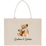 Lion Mom And Baby Name Custom Cotton Canvas Tote Bag Custom Pet Lover Gift Pet Portrait Bag Personalized Pet Owner Gift Tote Bag - Aaria Tees Aaria Tees