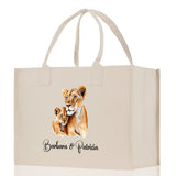 Lion Mom And Baby Name Custom Cotton Canvas Tote Bag Custom Pet Lover Gift Pet Portrait Bag Personalized Pet Owner Gift Tote Bag - Aaria Tees Aaria Tees