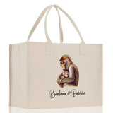Monkey Mom And Baby Name Custom Cotton Canvas Tote Bag Custom Pet Lover Gift Pet Portrait Bag Personalized Pet Owner Gift Tote Bag - Aaria Tees Aaria Tees