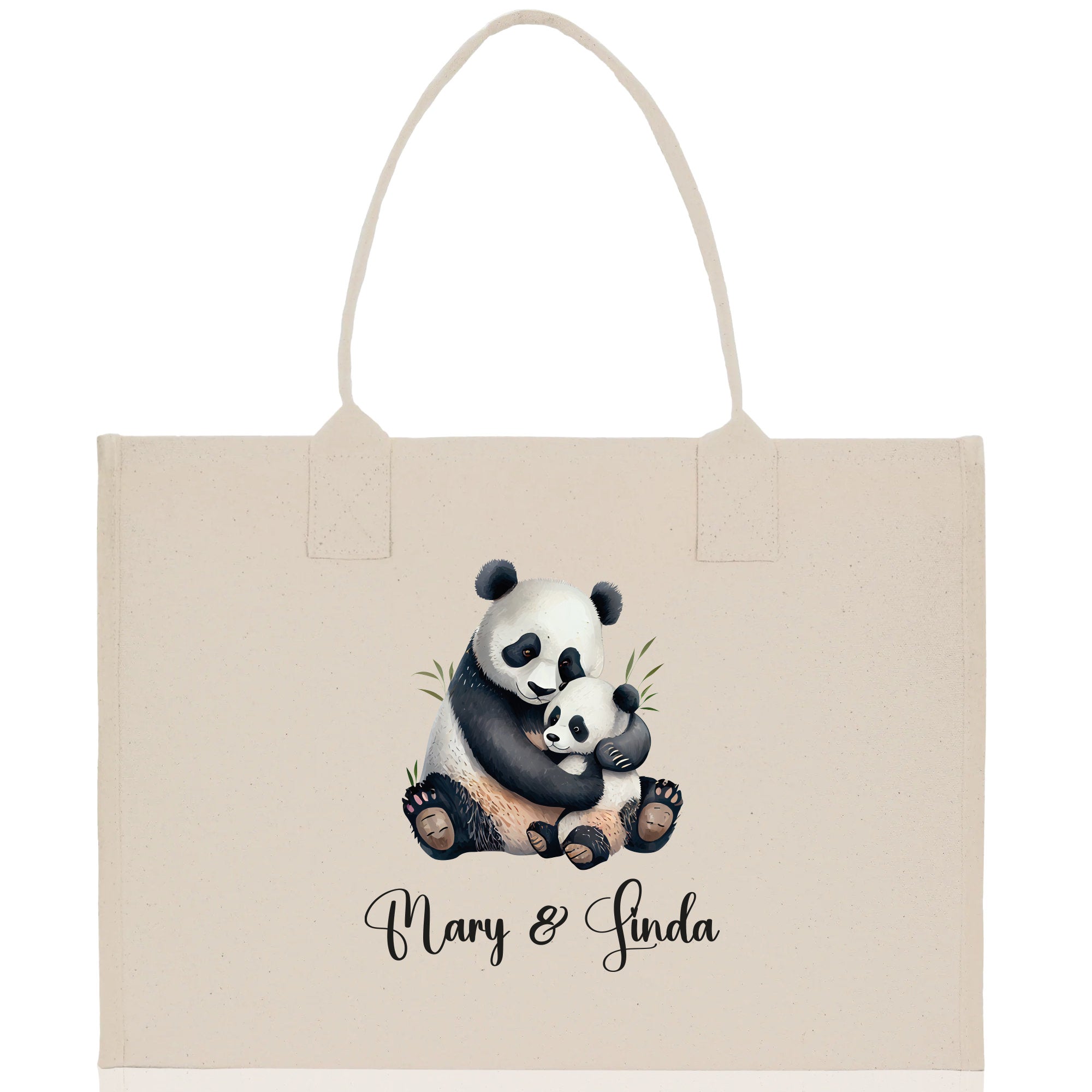 Panda Mom And Baby Name Custom Cotton Canvas Tote Bag Custom Pet Lover Gift Pet Portrait Bag Personalized Pet Owner Gift Tote Bag - Aaria Tees Aaria Tees
