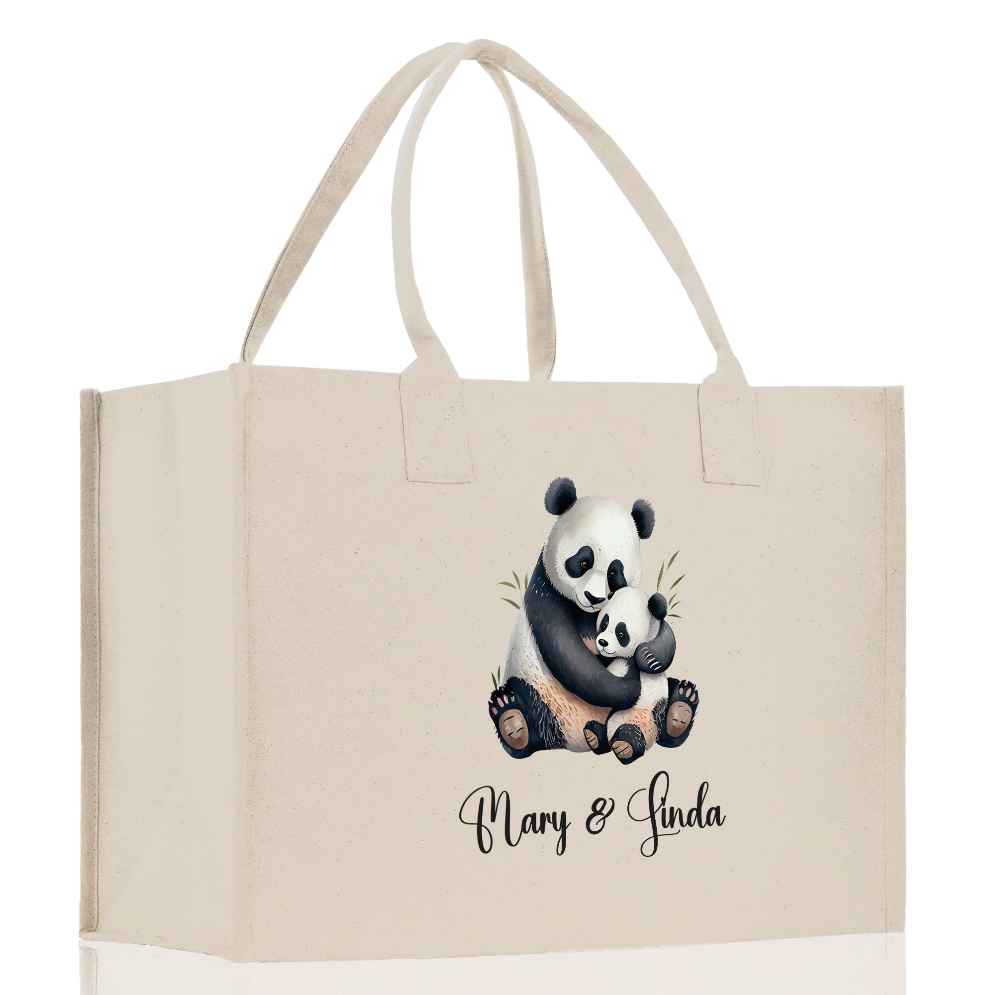 Panda Mom And Baby Name Custom Cotton Canvas Tote Bag Custom Pet Lover Gift Pet Portrait Bag Personalized Pet Owner Gift Tote Bag - Aaria Tees Aaria Tees