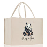 Panda Mom And Baby Name Custom Cotton Canvas Tote Bag Custom Pet Lover Gift Pet Portrait Bag Personalized Pet Owner Gift Tote Bag - Aaria Tees Aaria Tees