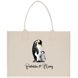 Penguin Mom And Baby Name Custom Cotton Canvas Tote Bag Custom Pet Lover Gift Pet Portrait Bag Personalized Pet Owner Gift Tote Bag - Aaria Tees Aaria Tees