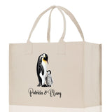 Penguin Mom And Baby Name Custom Cotton Canvas Tote Bag Custom Pet Lover Gift Pet Portrait Bag Personalized Pet Owner Gift Tote Bag - Aaria Tees Aaria Tees
