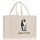 Penguin Mom And Baby Name Custom Cotton Canvas Tote Bag Custom Pet Lover Gift Pet Portrait Bag Personalized Pet Owner Gift Tote Bag - Aaria Tees Aaria Tees