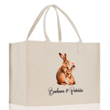 Rabbit Mom And Baby Name Custom Cotton Canvas Tote Bag Custom Pet Lover Gift Pet Portrait Bag Personalized Pet Owner Gift Tote Bag - Aaria Tees Aaria Tees