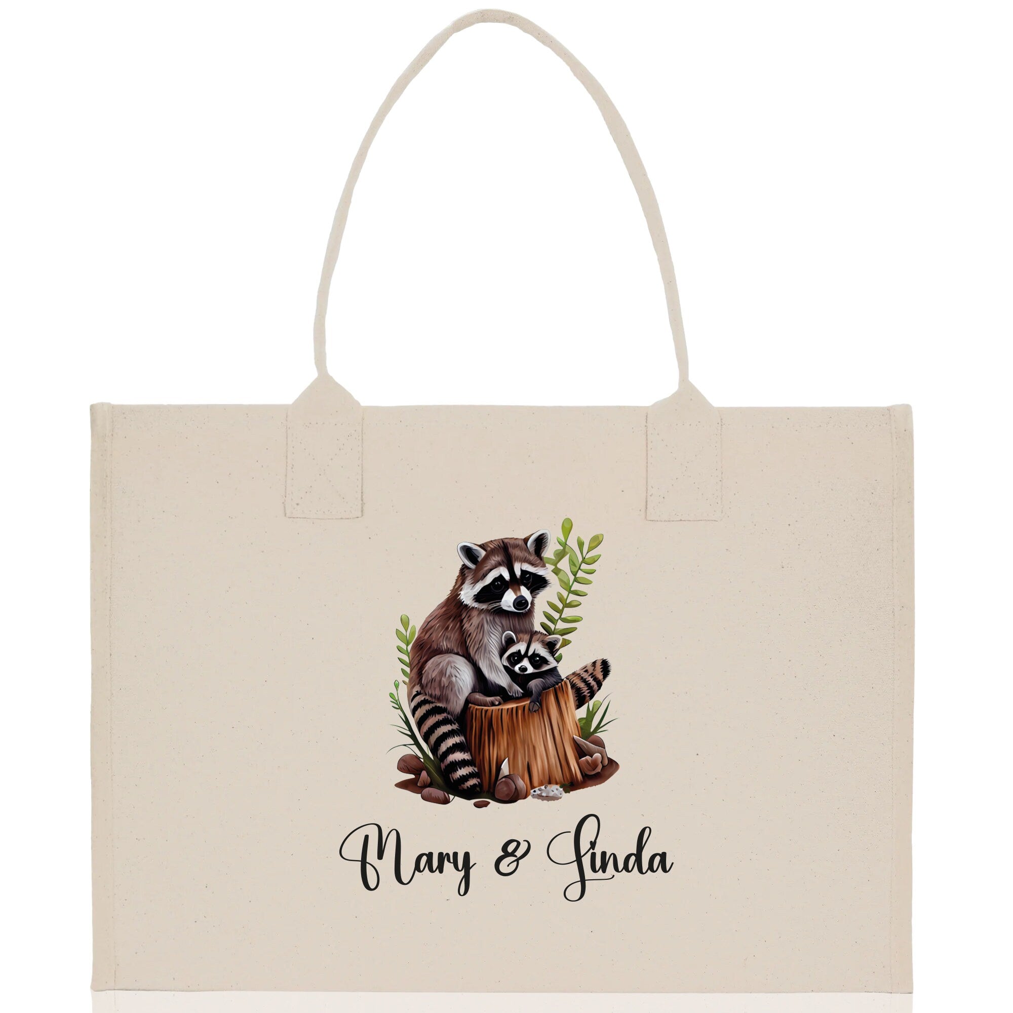Raccoon Mom And Baby Name Custom Cotton Canvas Tote Bag Custom Pet Lover Gift Pet Portrait Bag Personalized Pet Owner Gift Tote Bag - Aaria Tees Aaria Tees