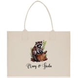 Raccoon Mom And Baby Name Custom Cotton Canvas Tote Bag Custom Pet Lover Gift Pet Portrait Bag Personalized Pet Owner Gift Tote Bag - Aaria Tees Aaria Tees