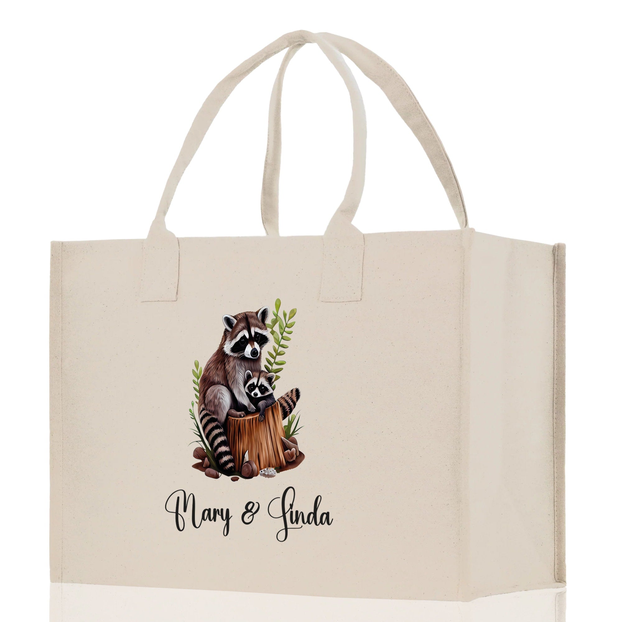 Raccoon Mom And Baby Name Custom Cotton Canvas Tote Bag Custom Pet Lover Gift Pet Portrait Bag Personalized Pet Owner Gift Tote Bag - Aaria Tees Aaria Tees