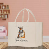 Tiger Mom And Baby Name Custom Cotton Canvas Tote Bag Custom Pet Lover Gift Pet Portrait Bag Personalized Pet Owner Gift Tote Bag - Aaria Tees Aaria Tees