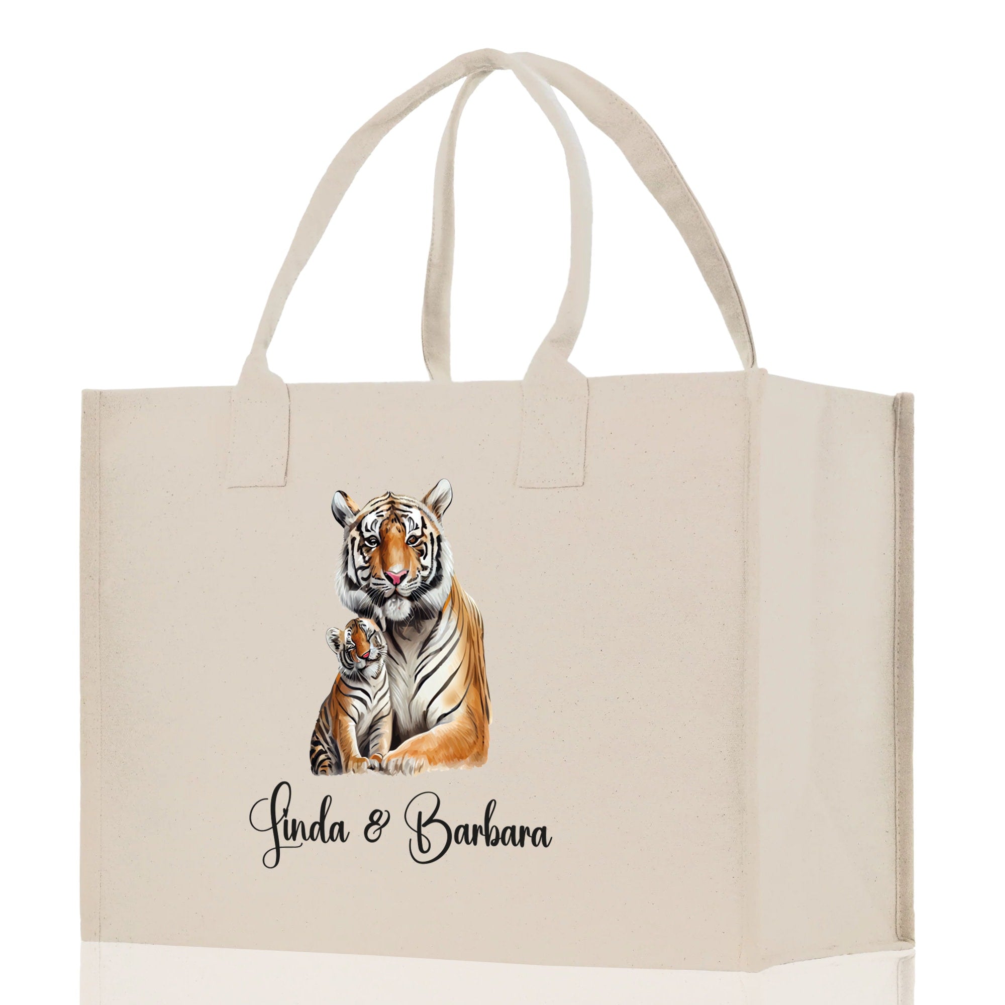 Tiger Mom And Baby Name Custom Cotton Canvas Tote Bag Custom Pet Lover Gift Pet Portrait Bag Personalized Pet Owner Gift Tote Bag - Aaria Tees Aaria Tees