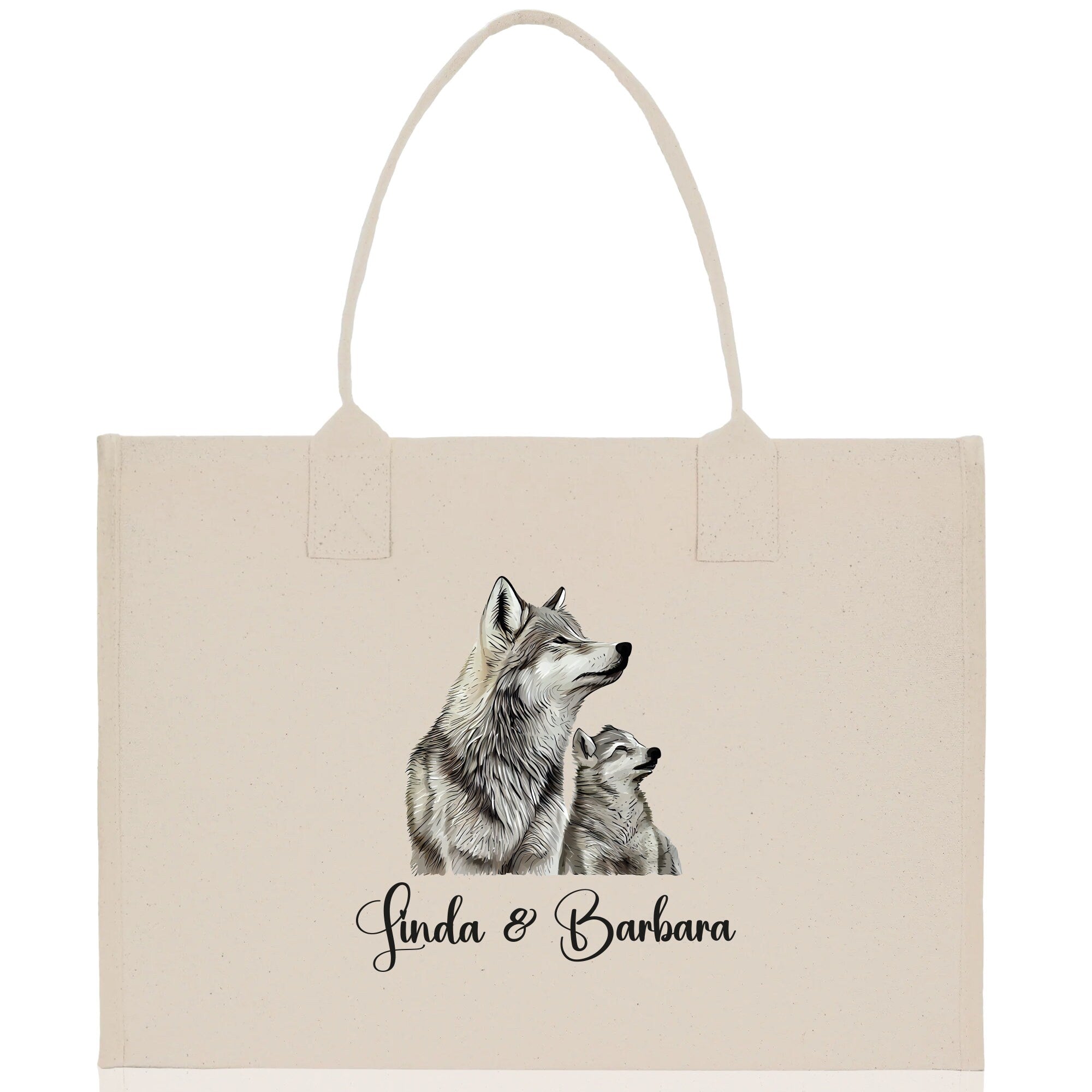 Wolf Mom And Baby Name Custom Cotton Canvas Tote Bag Custom Pet Lover Gift Pet Portrait Bag Personalized Pet Owner Gift Tote Bag - Aaria Tees Aaria Tees