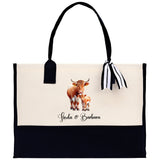 Cow Mom And Baby Name Custom Cotton Canvas Tote Bag Custom Pet Lover Gift Pet Portrait Bag Personalized Pet Owner Gift Tote Bag - Aaria Tees Aaria Tees