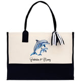 Dolphin Mom And Baby Name Custom Cotton Canvas Tote Bag Custom Pet Lover Gift Pet Portrait Bag Personalized Pet Owner Gift Tote Bag - Aaria Tees Aaria Tees