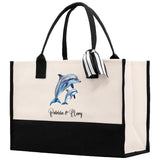 Dolphin Mom And Baby Name Custom Cotton Canvas Tote Bag Custom Pet Lover Gift Pet Portrait Bag Personalized Pet Owner Gift Tote Bag - Aaria Tees Aaria Tees