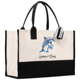 Dolphin Mom And Baby Name Custom Cotton Canvas Tote Bag Custom Pet Lover Gift Pet Portrait Bag Personalized Pet Owner Gift Tote Bag - Aaria Tees Aaria Tees