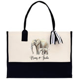 Elephant Mom And Baby Name Custom Cotton Canvas Tote Bag Custom Pet Lover Gift Pet Portrait Bag Personalized Pet Owner Gift Tote Bag - Aaria Tees Aaria Tees
