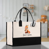Fox Mom And Baby Name Custom Cotton Canvas Tote Bag Custom Pet Lover Gift Pet Portrait Bag Personalized Pet Owner Gift Tote Bag - Aaria Tees Aaria Tees