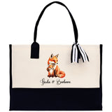 Fox Mom And Baby Name Custom Cotton Canvas Tote Bag Custom Pet Lover Gift Pet Portrait Bag Personalized Pet Owner Gift Tote Bag - Aaria Tees Aaria Tees
