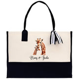 Giraffe Mom And Baby Name Custom Cotton Canvas Tote Bag Custom Pet Lover Gift Pet Portrait Bag Personalized Pet Owner Gift Tote Bag - Aaria Tees Aaria Tees