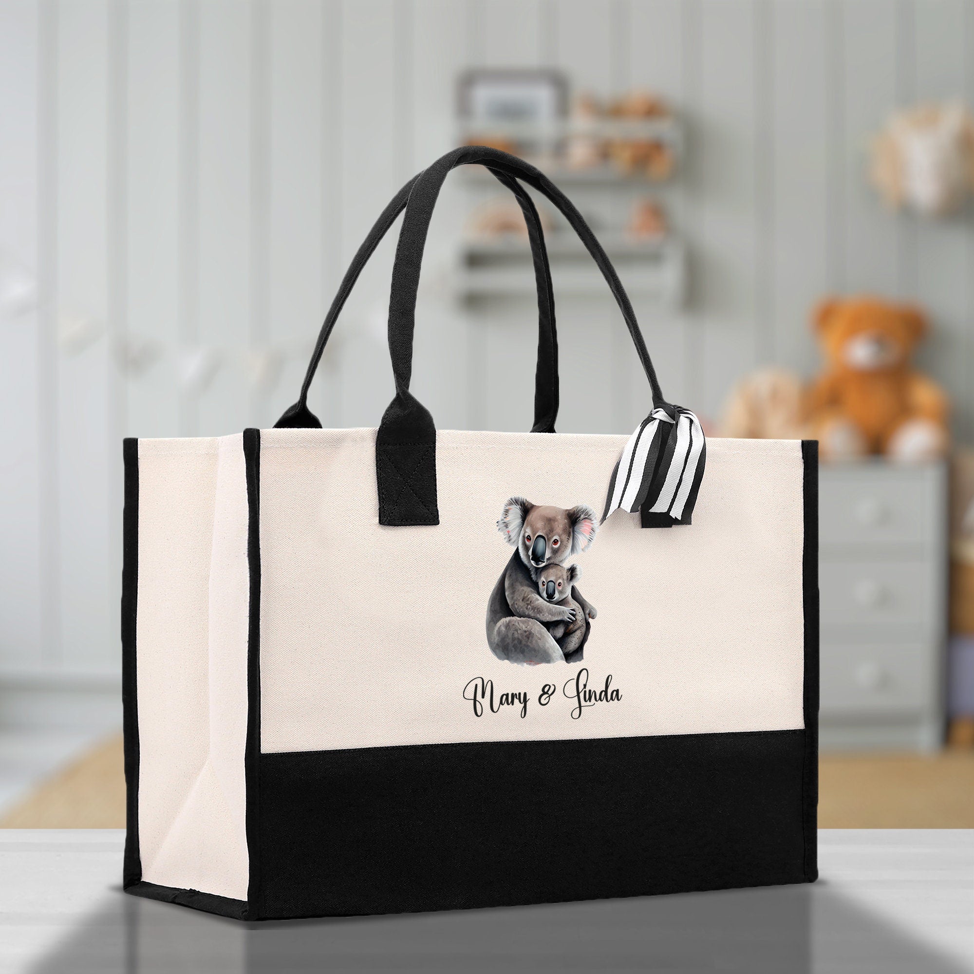 Koala Mom And Baby Name Custom Cotton Canvas Tote Bag Custom Pet Lover Gift Pet Portrait Bag Personalized Pet Owner Gift Tote Bag - Aaria Tees Aaria Tees