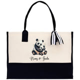Panda Mom And Baby Name Custom Cotton Canvas Tote Bag Custom Pet Lover Gift Pet Portrait Bag Personalized Pet Owner Gift Tote Bag - Aaria Tees Aaria Tees
