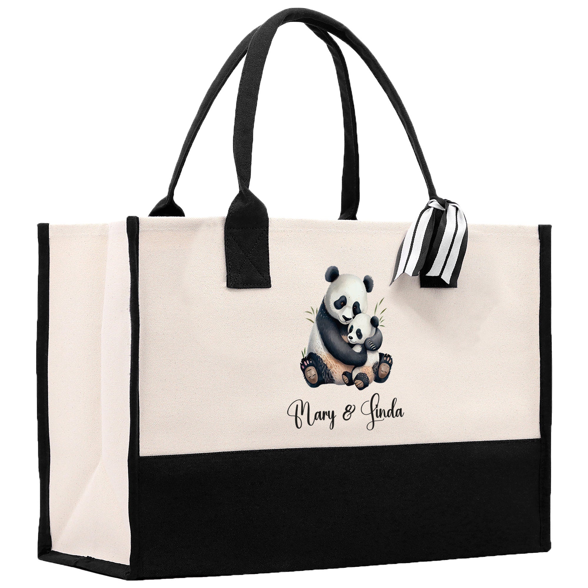 Panda Mom And Baby Name Custom Cotton Canvas Tote Bag Custom Pet Lover Gift Pet Portrait Bag Personalized Pet Owner Gift Tote Bag - Aaria Tees Aaria Tees