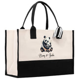 Panda Mom And Baby Name Custom Cotton Canvas Tote Bag Custom Pet Lover Gift Pet Portrait Bag Personalized Pet Owner Gift Tote Bag - Aaria Tees Aaria Tees