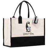 Penguin Mom And Baby Name Custom Cotton Canvas Tote Bag Custom Pet Lover Gift Pet Portrait Bag Personalized Pet Owner Gift Tote Bag - Aaria Tees Aaria Tees
