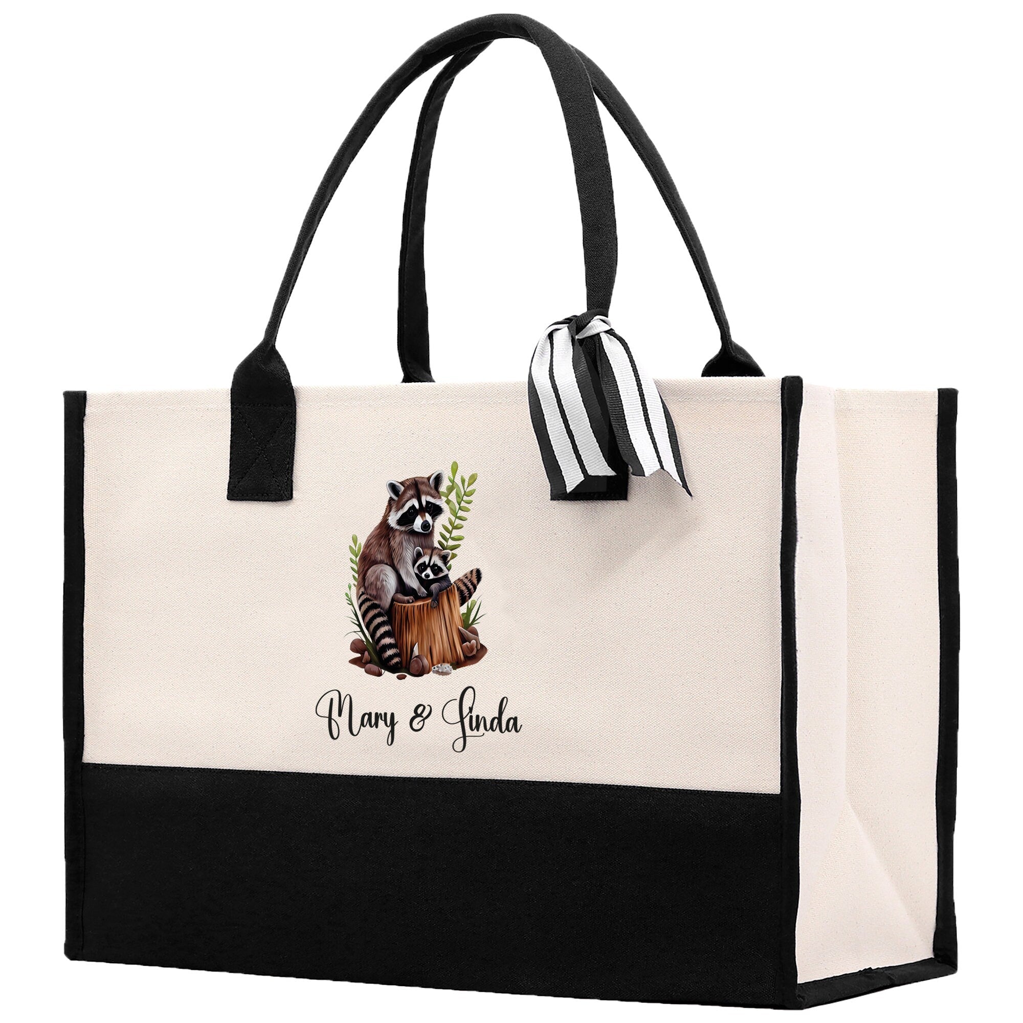 Raccoon Mom And Baby Name Custom Cotton Canvas Tote Bag Custom Pet Lover Gift Pet Portrait Bag Personalized Pet Owner Gift Tote Bag - Aaria Tees Aaria Tees