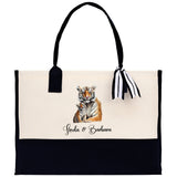 Tiger Mom And Baby Name Custom Cotton Canvas Tote Bag Custom Pet Lover Gift Pet Portrait Bag Personalized Pet Owner Gift Tote Bag - Aaria Tees Aaria Tees