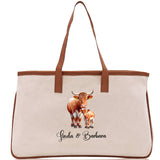 Cow Mom And Baby Name Custom Cotton Canvas Tote Bag Custom Pet Lover Gift Pet Portrait Bag Personalized Pet Owner Gift Tote Bag - Aaria Tees Aaria Tees
