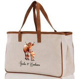Cow Mom And Baby Name Custom Cotton Canvas Tote Bag Custom Pet Lover Gift Pet Portrait Bag Personalized Pet Owner Gift Tote Bag - Aaria Tees Aaria Tees