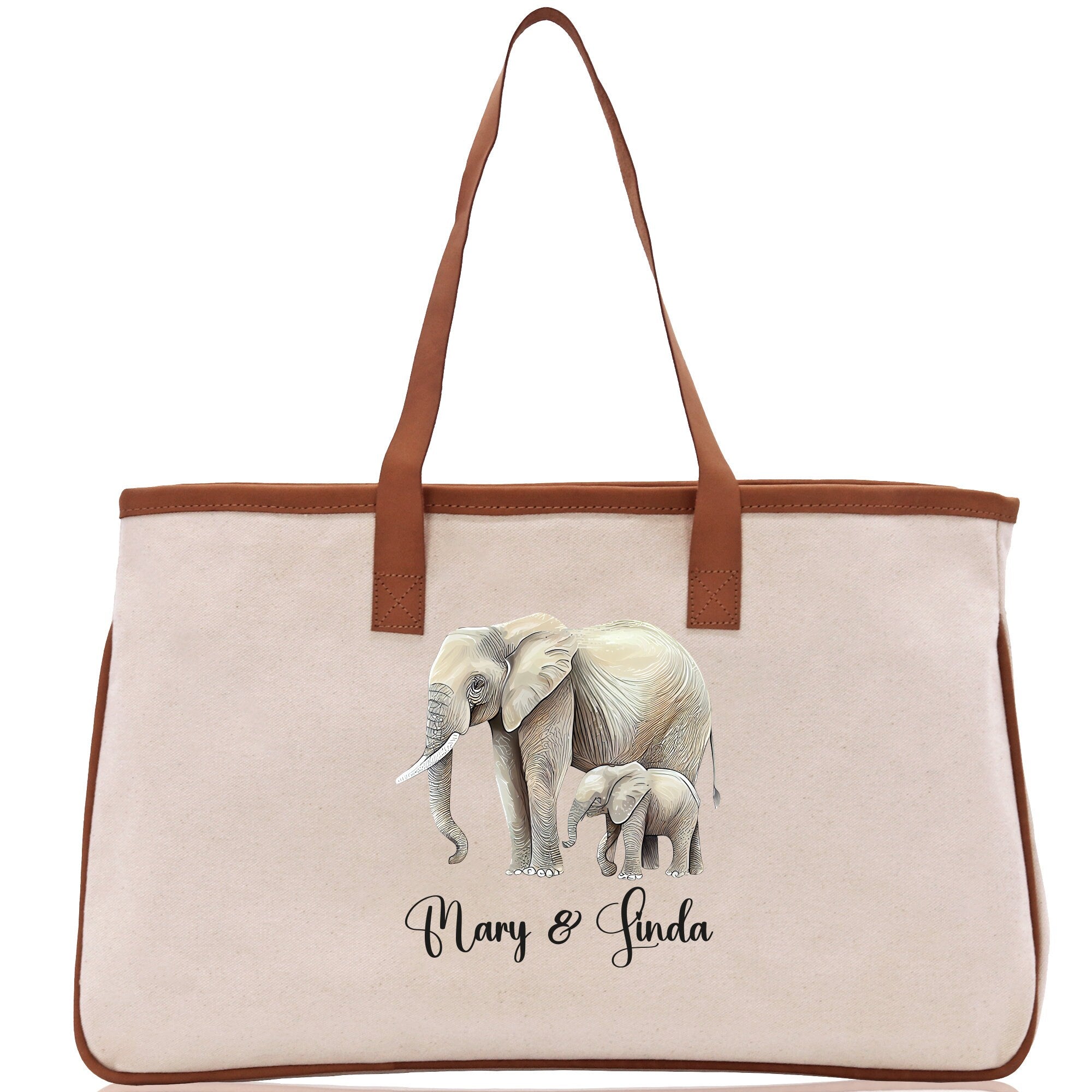Elephant Mom And Baby Name Custom Cotton Canvas Tote Bag Custom Pet Lover Gift Pet Portrait Bag Personalized Pet Owner Gift Tote Bag - Aaria Tees Aaria Tees