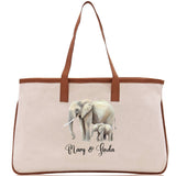 Elephant Mom And Baby Name Custom Cotton Canvas Tote Bag Custom Pet Lover Gift Pet Portrait Bag Personalized Pet Owner Gift Tote Bag - Aaria Tees Aaria Tees